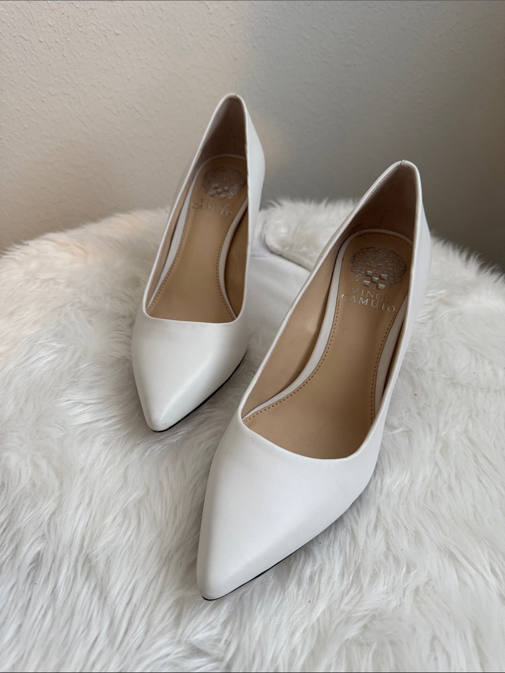 Vince Camuto white Pointed-Toe Leather Pumps